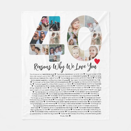 40 Reasons Why We Love You 40th Birthday Collage Fleece Blanket
