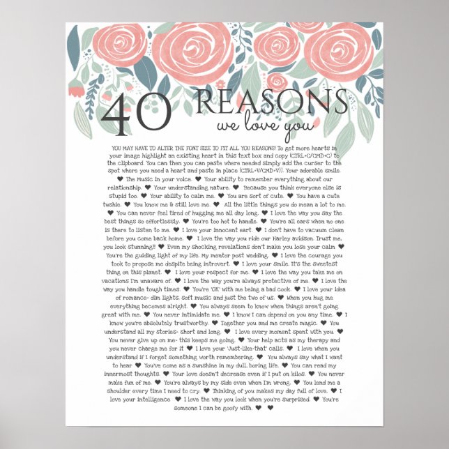 40 reasons why we love you dusty pink roses 50th poster (Front)