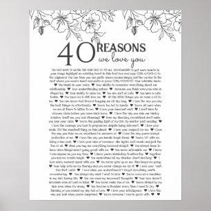 40 reasons why we love you floral line drawing poster
