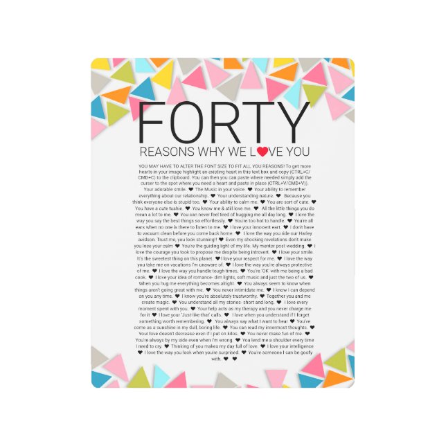 40 reasons why we love you geometric rainbow metal print (Front)