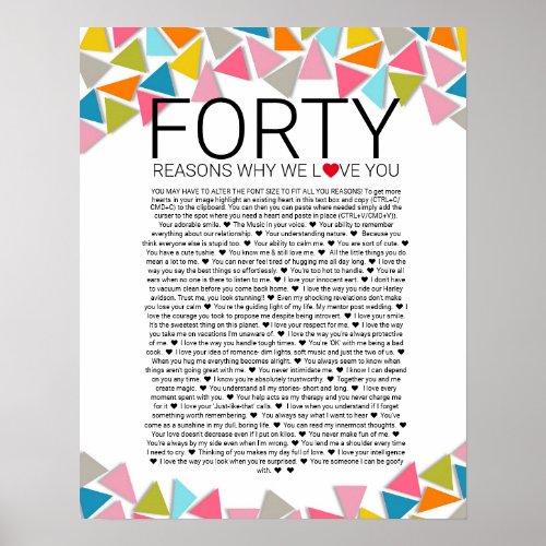 40 reasons why we love you geometric rainbow poster