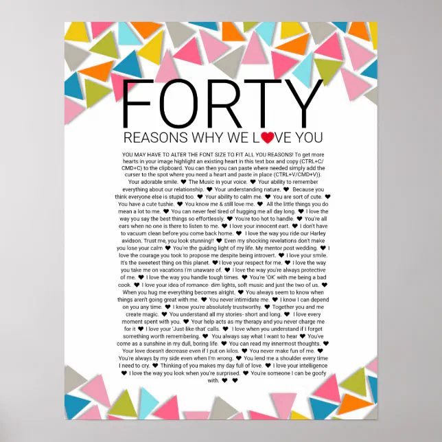 40 reasons why we love you geometric rainbow poster | Zazzle