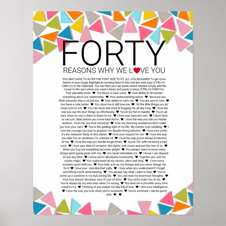 40 reasons why we love you geometric rainbow poster | Zazzle