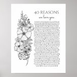 40 reasons why we love you tattoo style gift poster<br><div class="desc">This is a DO IT YOURSELF XX Reasons why we love you. roses reasons we love you,  editable 50 Reasons,  60th birthday,  editable,  80th birthday,  memories,  love you,  mom,  You can edit the main body text. Designed by The Arty Apples Limited</div>