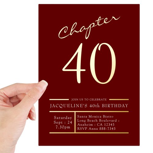 40 Red 40th Birthday Party Gold Foil Invitation