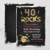 40 Rocks Rockstar Guitar 40th Birthday Invitation