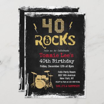 40 Rocks Rockstar Guitar 40th Birthday Invitation by PaperandPomp at Zazzle