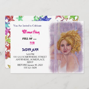 40 SOMETHING & Full of Fun Blond Curls Invitation