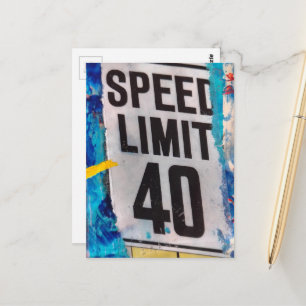 40 Speed Limit mixed media collage Postcard