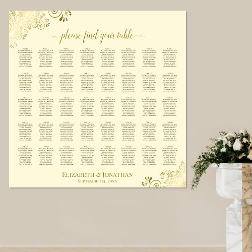 40 Table Frilly Gold  Cream Wedding Seating Chart
