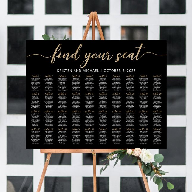 40 Tables Find Your Seat Black Seating Chart Foam Board (Creator Uploaded)