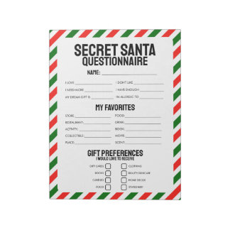 40 Tear-Off Secret Santa Questionnaires Notepad