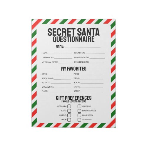 40 Tear_Off Secret Santa Questionnaires Notepad