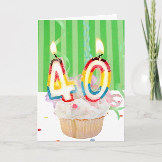 40 th birthday cupcake with candles card (Front)