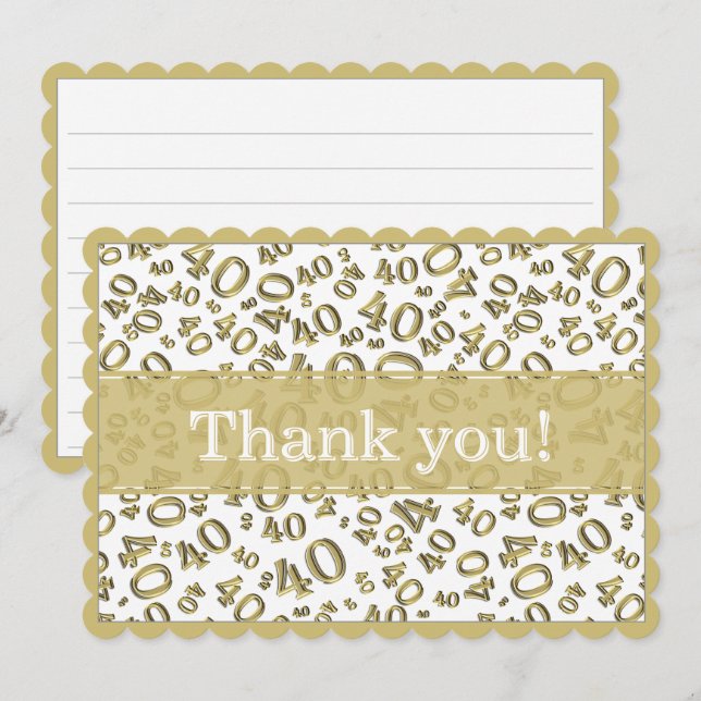 40 "Thank you!" Gold/White Random Number Pattern Thank You Card (Front/Back)