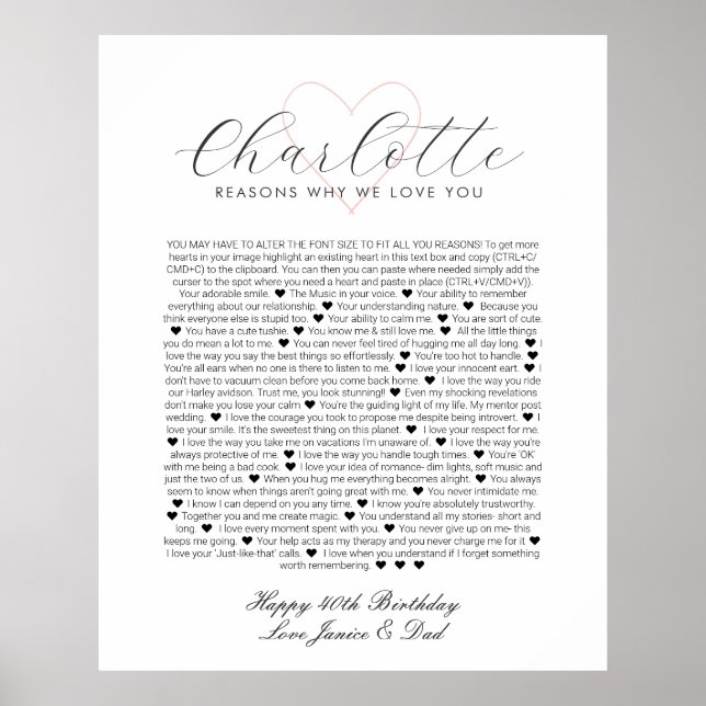 40 things I love about you anniversary birth Poste Poster (Front)