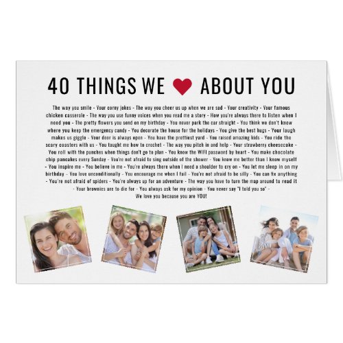 40 Things We Love About You  40th Birthday Card