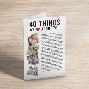 40 Things We Love About You   40th Birthday Card