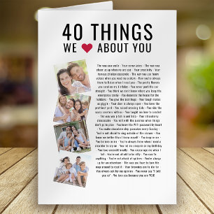 40 Things We Love About You   40th Birthday Card