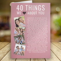 40 Things We Love About You | 40th Birthday Card