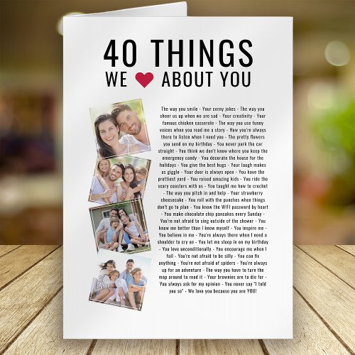 40 Things We Love About You  40th Birthday Card