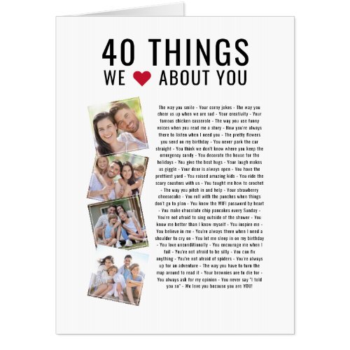 40 Things We Love About You | 40th Birthday Card