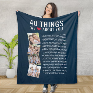 40 Things We Love About You 40th Birthday Fleece Blanket