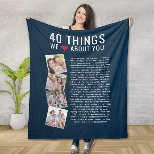 40 Things We Love About You  40th Birthday  Fleece Blanket