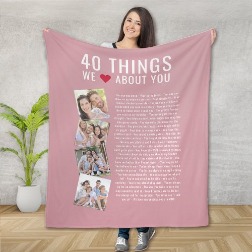 40 Things We Love About You  40th Birthday   Fleece Blanket