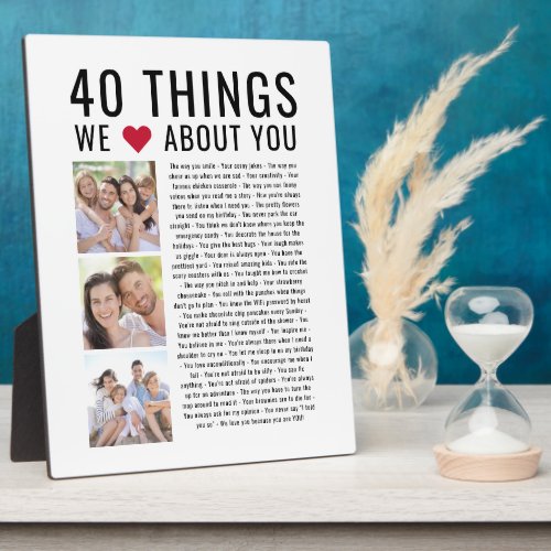 40 Things We Love About You  40th Birthday Plaque
