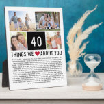 40 Things We Love About You | 40th Birthday Plaque<br><div class="desc">Looking for a unique birthday gift? Compile a list of 40 things you love about them, add some photos and you have the perfect gift they will treasure. This is perfect for a milestone birthday and if you're throwing a party why not ask guests to add they things to your...</div>