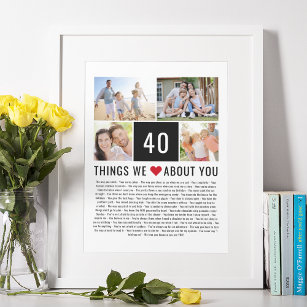 40 Things We Love About You   40th Birthday Poster