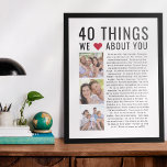 40 Things We Love About You | 40th Birthday Poster<br><div class="desc">Looking for a unique birthday gift? Compile a list of 40 things you love about the birthday girl as she turns 40 and add some photographs to make a keepsake gift she will treasure.</div>
