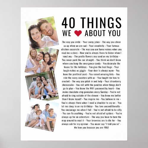 40 Things We Love About You  Birthday List Poster