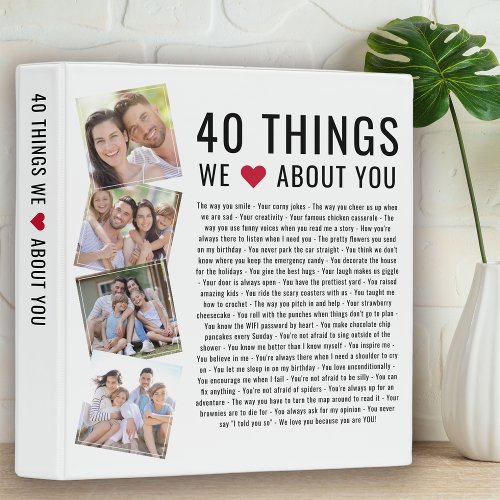 40 Things We Love About You  Birthday Photo Album 3 Ring Binder