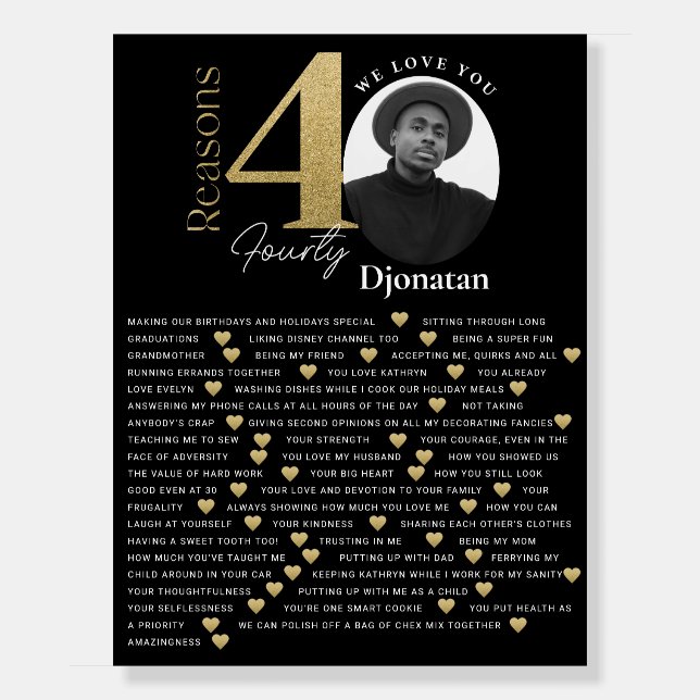 40 Things We Love About You Black Gold Board (Front)