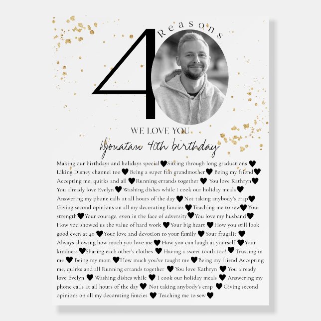 40 Things We Love About You Gold Board (Front)