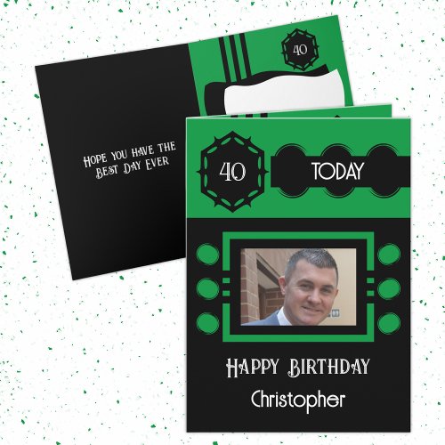 40 today add photo name black green birthday card