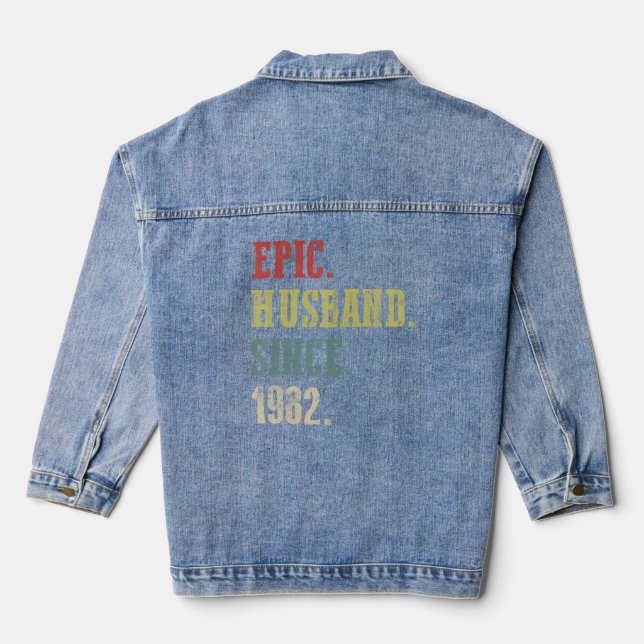 40 Wedding Aniversary  Him  Epic Husband Since 198 Denim Jacket (Back)
