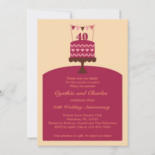 40 Wedding Anniversary Cake Invitation
