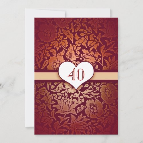 40 wedding anniversary damask red vintage invites