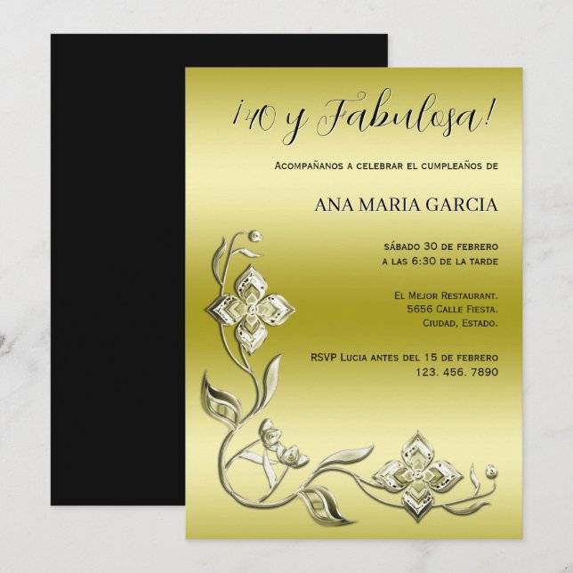 ¡40 y Fabulosa! Cumpleaños Elegante Con Gemas Invitation (Front/Back)