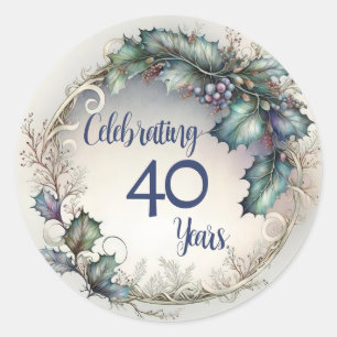 40 Year Anniversary Elegant Greenery Garland  Classic Round Sticker