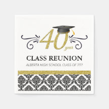40 Year Class Reunion Napkins - Black and Gold