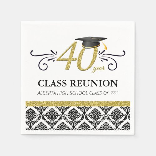 40 Year Class Reunion Napkins _ Black and Gold