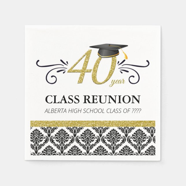 40 Year Class Reunion Napkins - Black and Gold (Front)