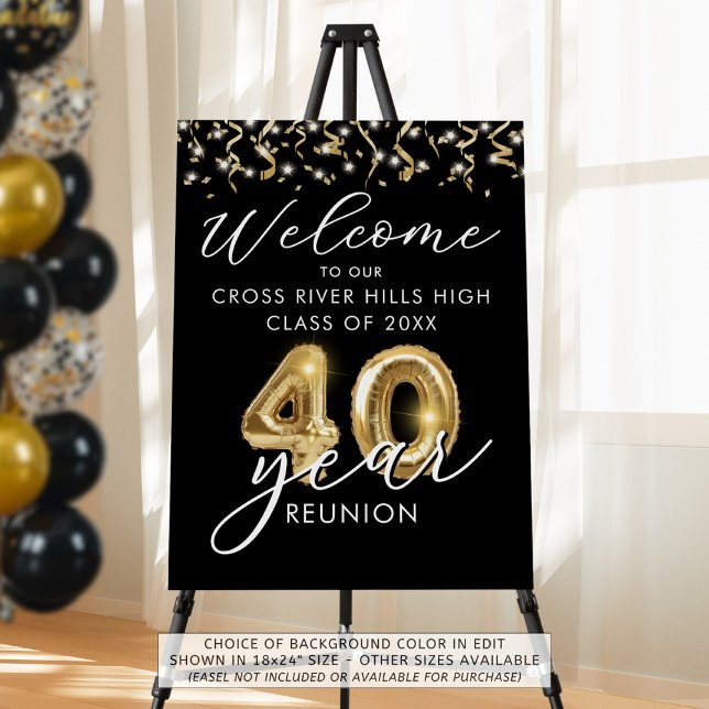 40 Year Class Reunion Welcome Black Gold Balloons Foam Board (Creator Uploaded)