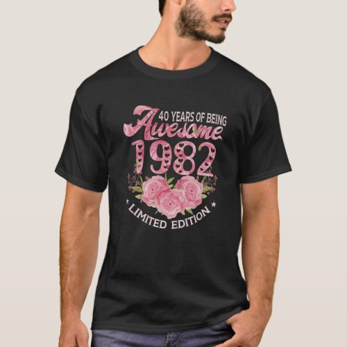 40 Year Old Pink Vintage 1982 Bday Gift 40Th Birth T_Shirt