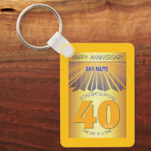 40 Year Sober Anniversary Golden Ray 12 Step Keychain