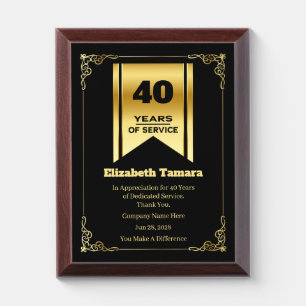 40 Year Work Anniversary   Employee Appreciation Award Plaque